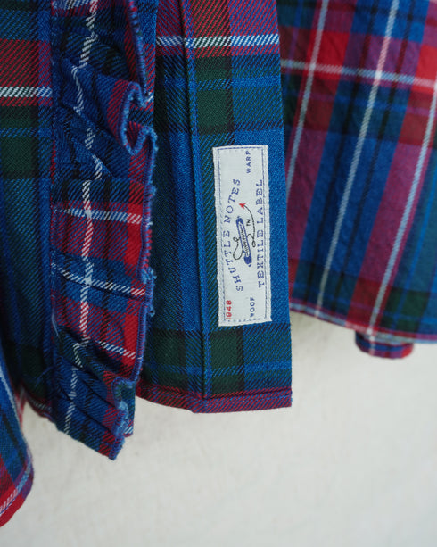 〈予約〉INDIGO Tartan Frill Tuck Blouse / Red・Blue