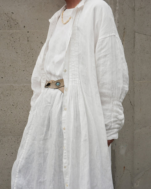 Linen Tuck Shirt Dress / White・Black