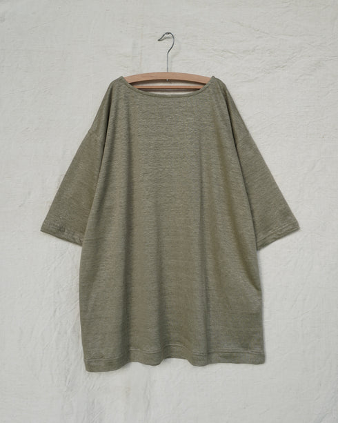 Linen 2way Henley Tee / Khaki・Black