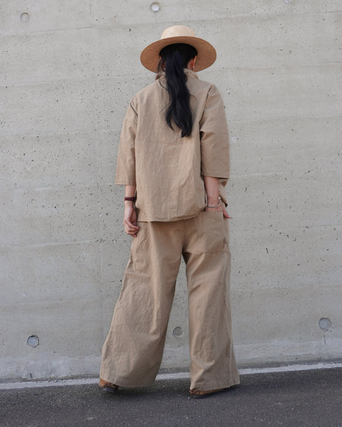 Linen Cotton Tuck Pants / Beige・Navy