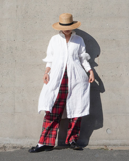 Linen Tuck Shirt Dress / White・Black