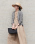 Linen Cotton Open Collar Dress / Beige・Navy