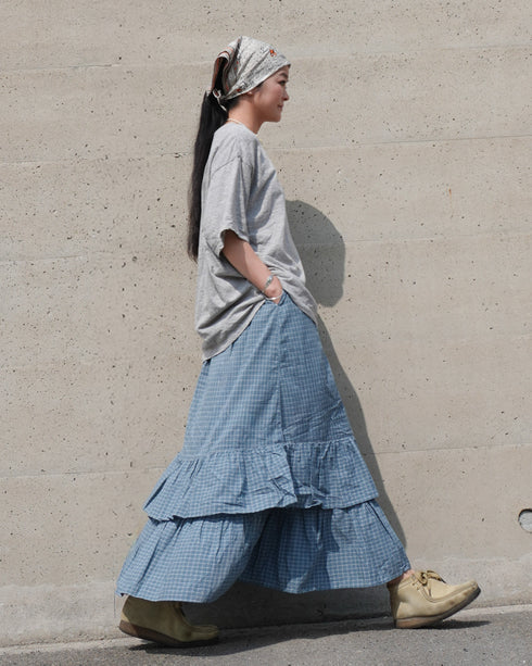Dobby Check Frill Skirt / Beige・Blue・Charcoal