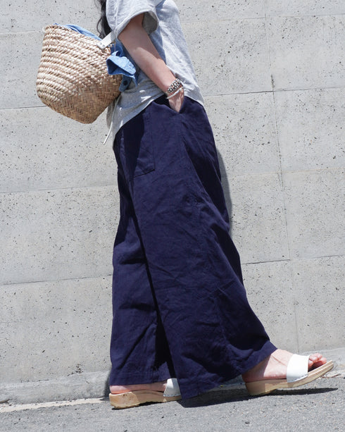 Linen Cotton Tuck Pants / Beige・Navy