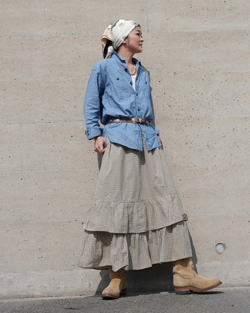 Dobby Check Frill Skirt / Beige・Blue・Charcoal