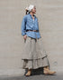 Dobby Check Frill Skirt / Beige・Blue・Charcoal