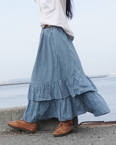 Dobby Check Frill Skirt / Beige・Blue・Charcoal