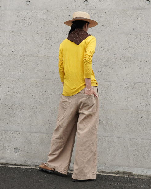 Linen Cotton Tuck Pants / Beige・Navy