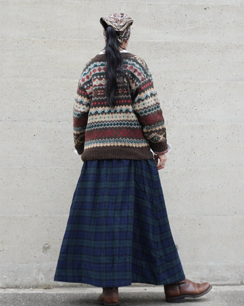 Jacquard Shetland Wool Knit Cardigan / Brown