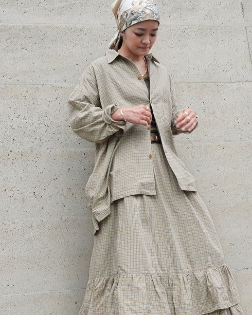 Dobby Check Frill Skirt / Beige・Blue・Charcoal