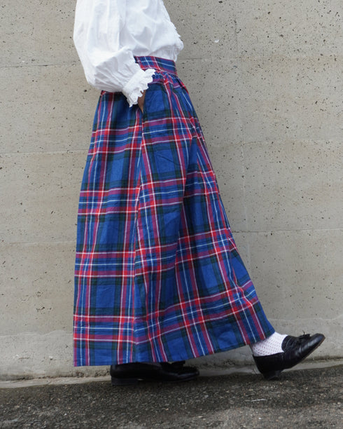 INDIGO Tartan Gathered Skirt / Red・Blue