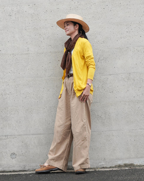 Linen Cotton Tuck Pants / Beige・Navy