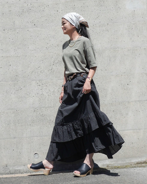 Dobby Check Frill Skirt / Beige・Blue・Charcoal