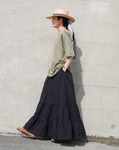 Linen 2way Henley Tee / Khaki・Black