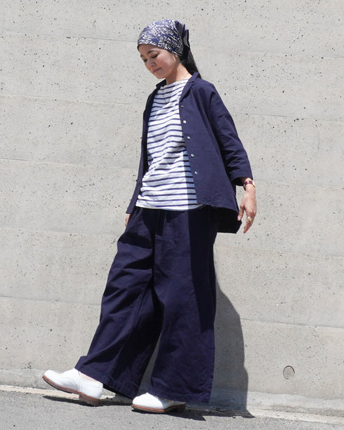 Linen Cotton Tuck Pants / Beige・Navy