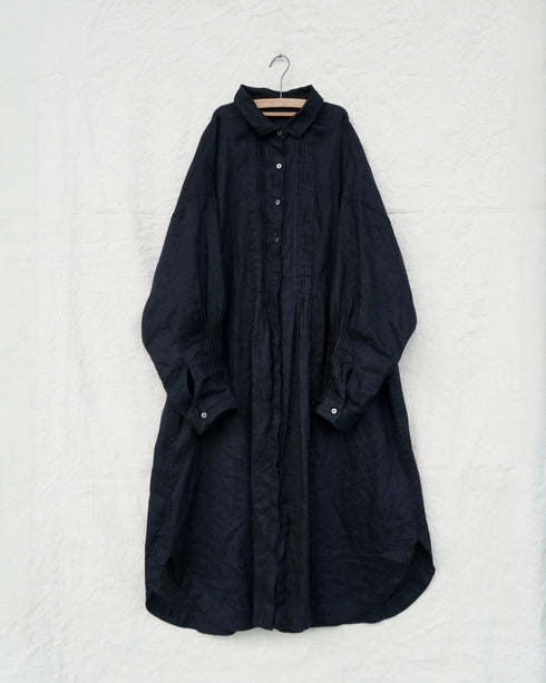 Linen Tuck Shirt Dress / White・Black