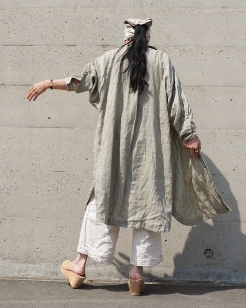 Linen Tuck Shirt Dress / Khakibeige・Frenchblue