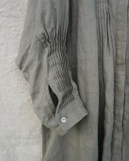 Linen Tuck Shirt Dress / Khakibeige・Frenchblue