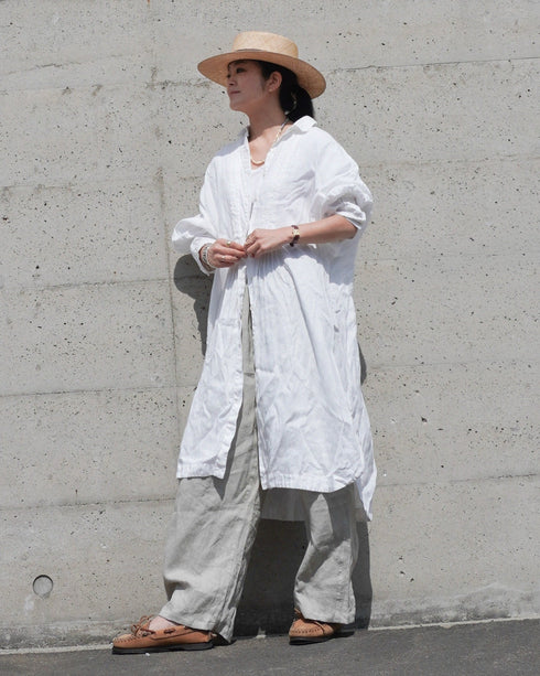 Linen Tuck Shirt Dress / White・Black