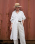 Linen Tuck Shirt Dress / White・Black