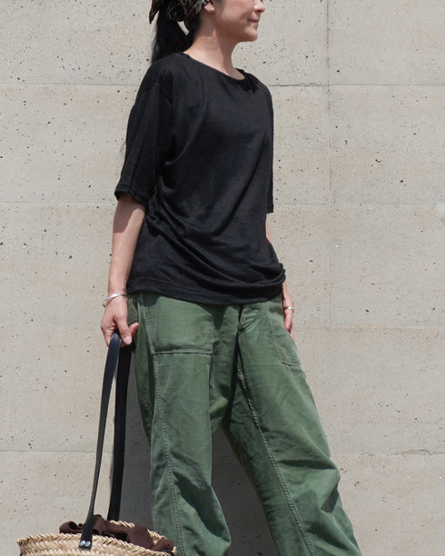 Linen 2way Henley Tee / Khaki・Black