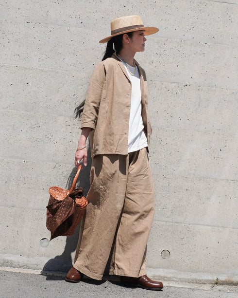 Linen Cotton Tuck Pants / Beige・Navy