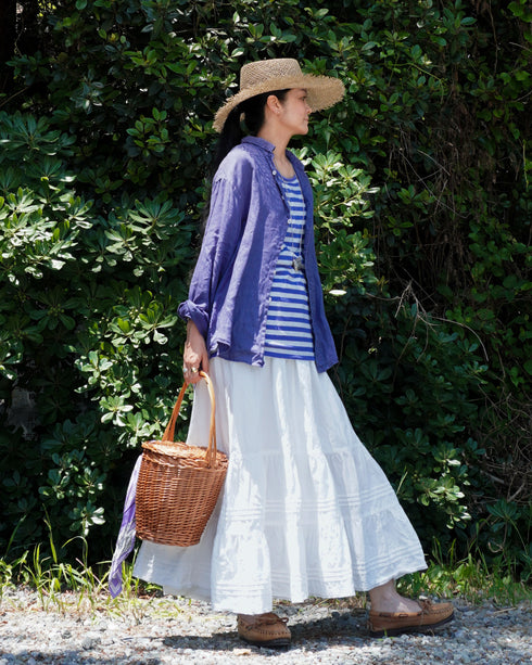 Linen Relaxed Unisex Shirt / Khakibeige・Frenchblue