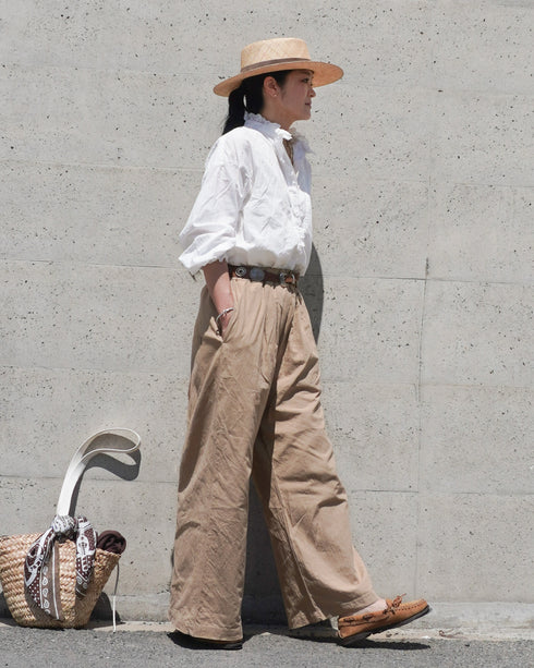 Linen Cotton Tuck Pants / Beige・Navy