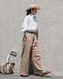 Linen Cotton Tuck Pants / Beige・Navy