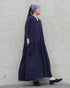 Linen Cotton Open Collar Dress / Beige・Navy