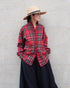 INDIGO Tartan Frill Tuck Blouse / Red・Blue