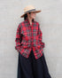 〈予約〉INDIGO Tartan Frill Tuck Blouse / Red・Blue
