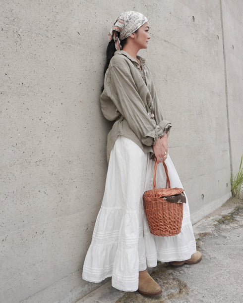 Tuck Tiered Skirt / White・Black