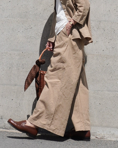 Linen Cotton Tuck Pants / Beige・Navy