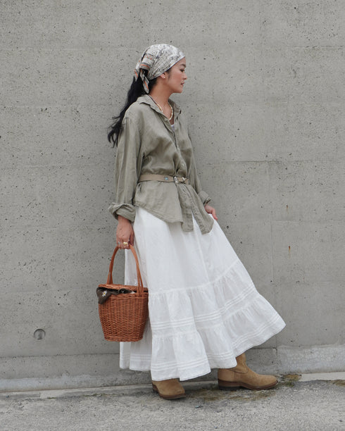 Linen Relaxed Unisex Shirt / Khakibeige・Frenchblue