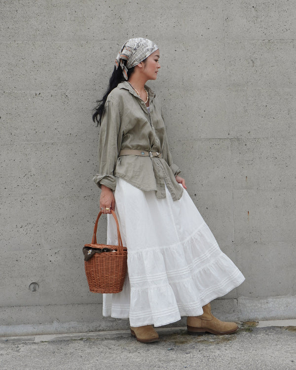 Linen Relaxed Unisex Shirt / Khakibeige・Frenchblue