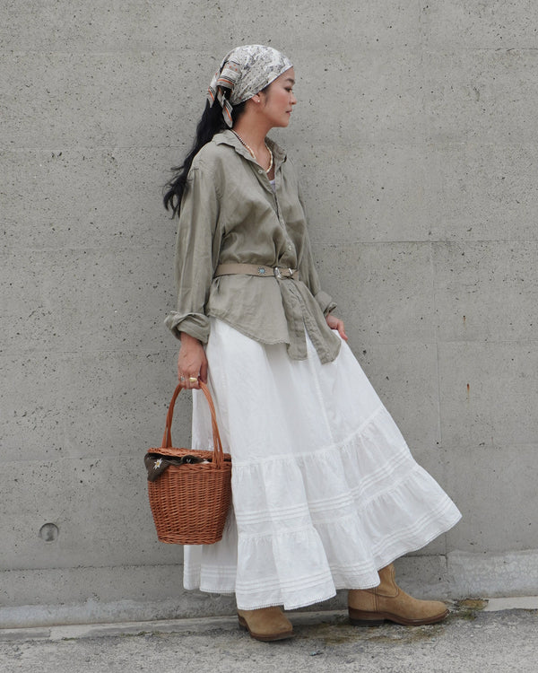 Linen Relaxed Unisex Shirt / Khakibeige・Frenchblue