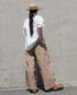 Linen Cotton Tuck Pants / Beige・Navy