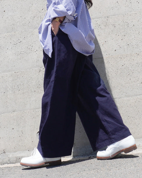 Linen Cotton Tuck Pants / Beige・Navy