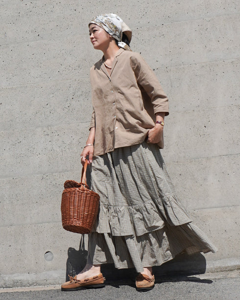 Dobby Check Frill Skirt / Beige・Blue・Charcoal
