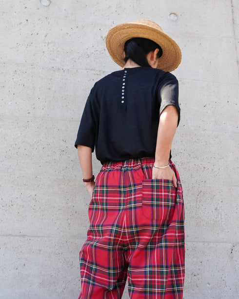 Linen 2way Henley Tee / Khaki・Black