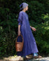 Linen Gather Dress / Khakibeige・Frenchblue