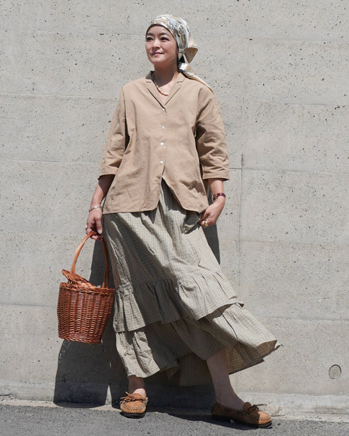 Dobby Check Frill Skirt / Beige・Blue・Charcoal