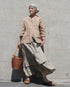 Linen Cotton Open Collar Shirt / Beige・Navy