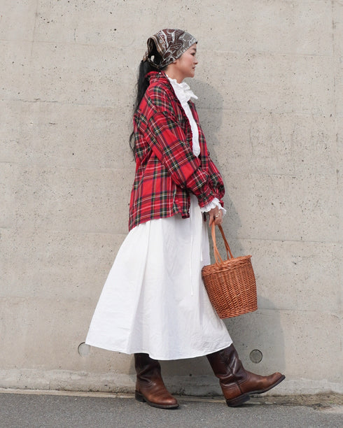 〈予約〉INDIGO Tartan Frill Tuck Blouse / Red・Blue