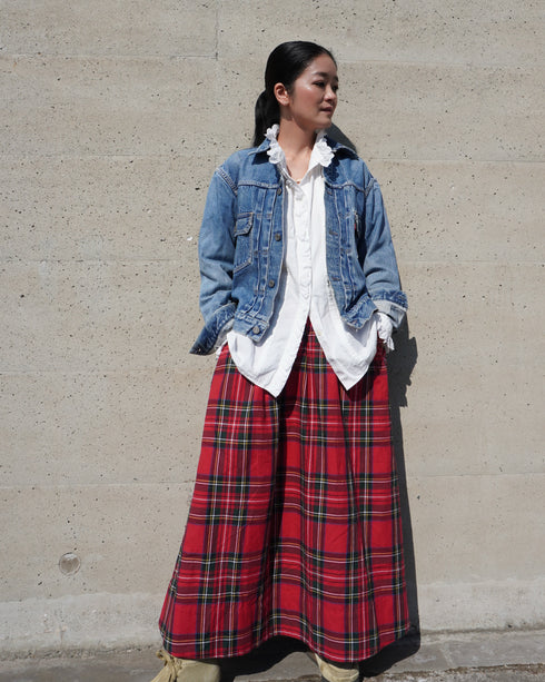 INDIGO Tartan Gathered Skirt / Red・Blue