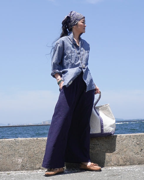 Linen Cotton Tuck Pants / Beige・Navy