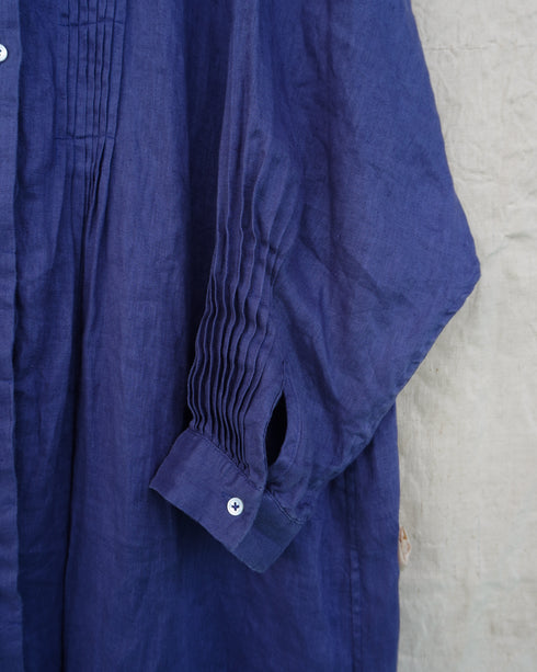 Linen Tuck Shirt Dress / Khakibeige・Frenchblue