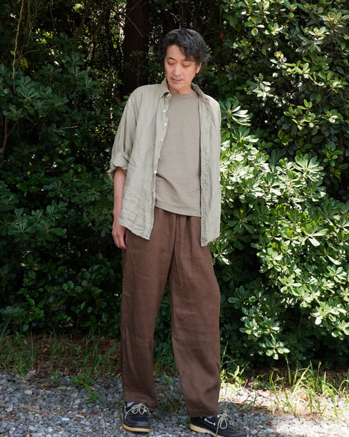 Linen Relaxed Unisex Shirt / Khakibeige・Frenchblue