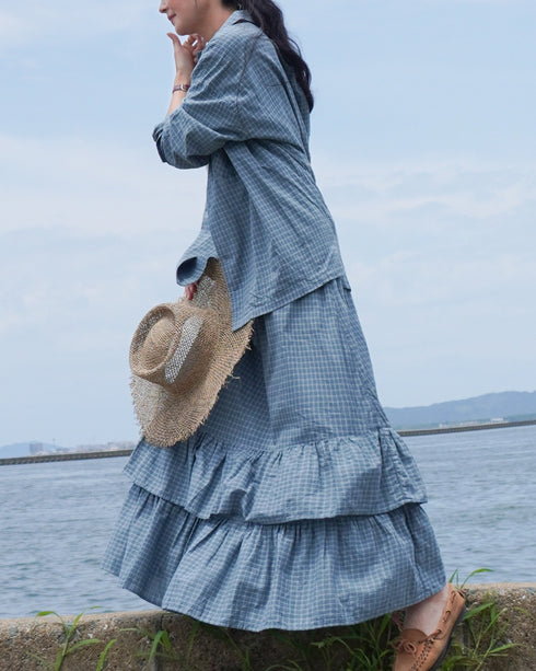 Dobby Check Frill Skirt / Beige・Blue・Charcoal